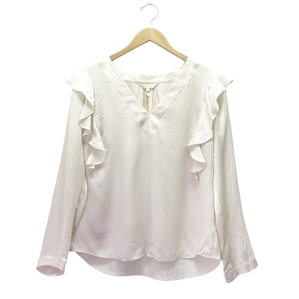 NWT Rebecca Taylor 100% Silk Ruffle Blouse Size 8 Ivory V-Neck $295 Long Sleeve - Picture 5 of 16
